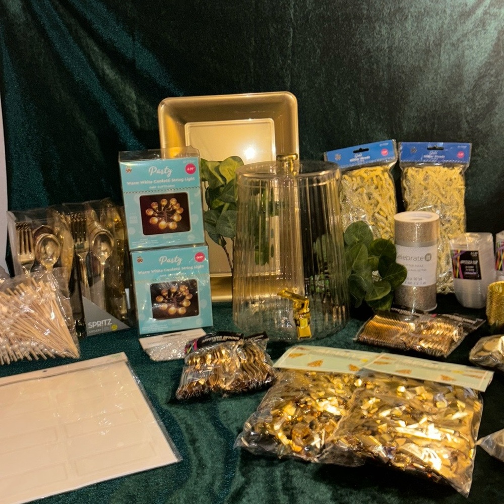 Gold Party Decor & Wares All Unused
